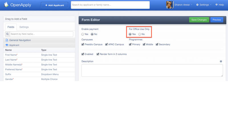 “For Office Use Only” Option for Entire Supplementary Form